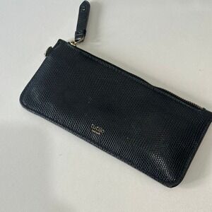 Tutilo New York Black Embossed Faux Leather Zip‎ Pouch Coin Clutch Wallet